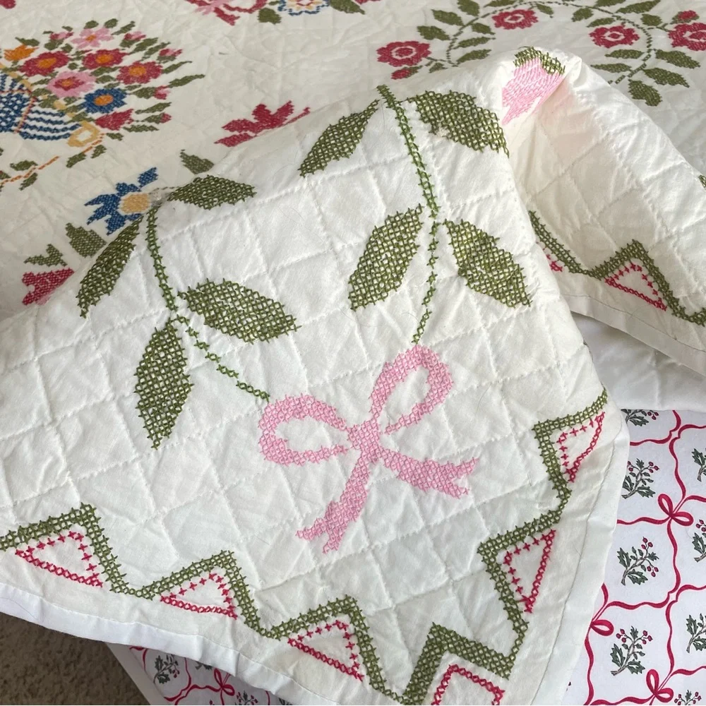 Handmade Vintage Paragon Baltimore’s Bride 01167 Cross Stitch Sampler Quilt